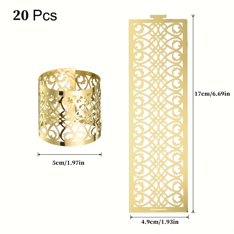 Image of 50 Sets/20 Sets Of Laser-cut Aluminum Foil Napkins, Napkin Holder Hollow Napkin Strips, Suitable For Wedding Banquet Napkin Table Decoration, Dining Room (reflective Golden, 5..6)