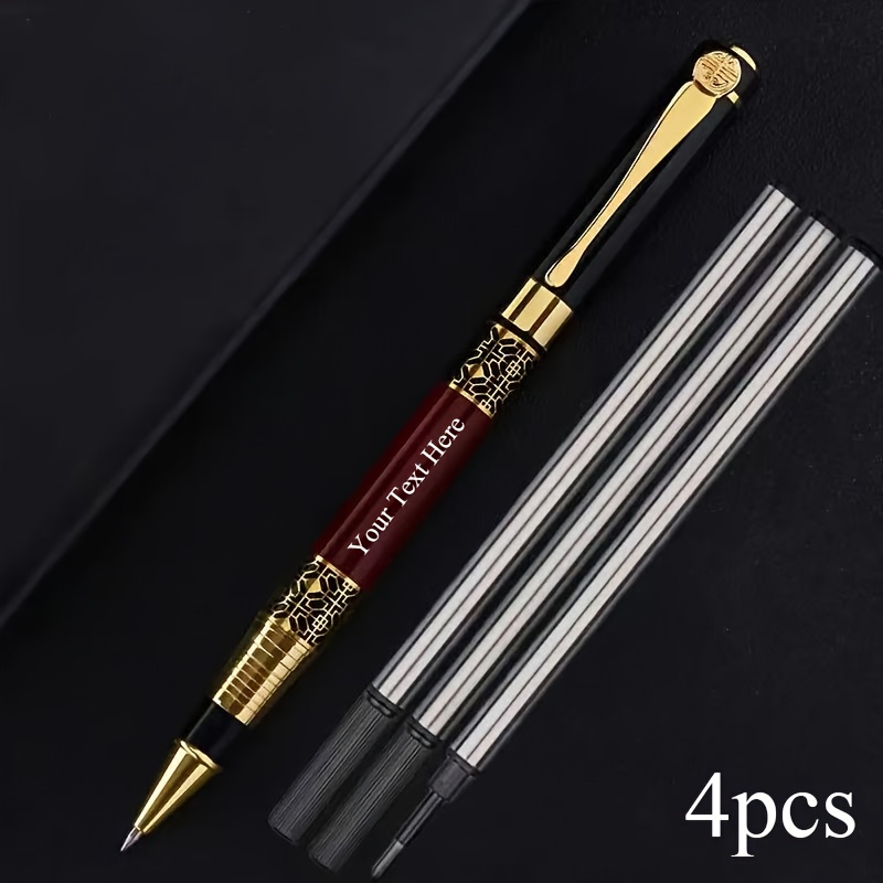 TEMU Custom Product: A Signature Pen With And 3 Refills, Featuring A Black Refill. This Luxurious Fountain Pen Boasts A Vintage Design, Making It An