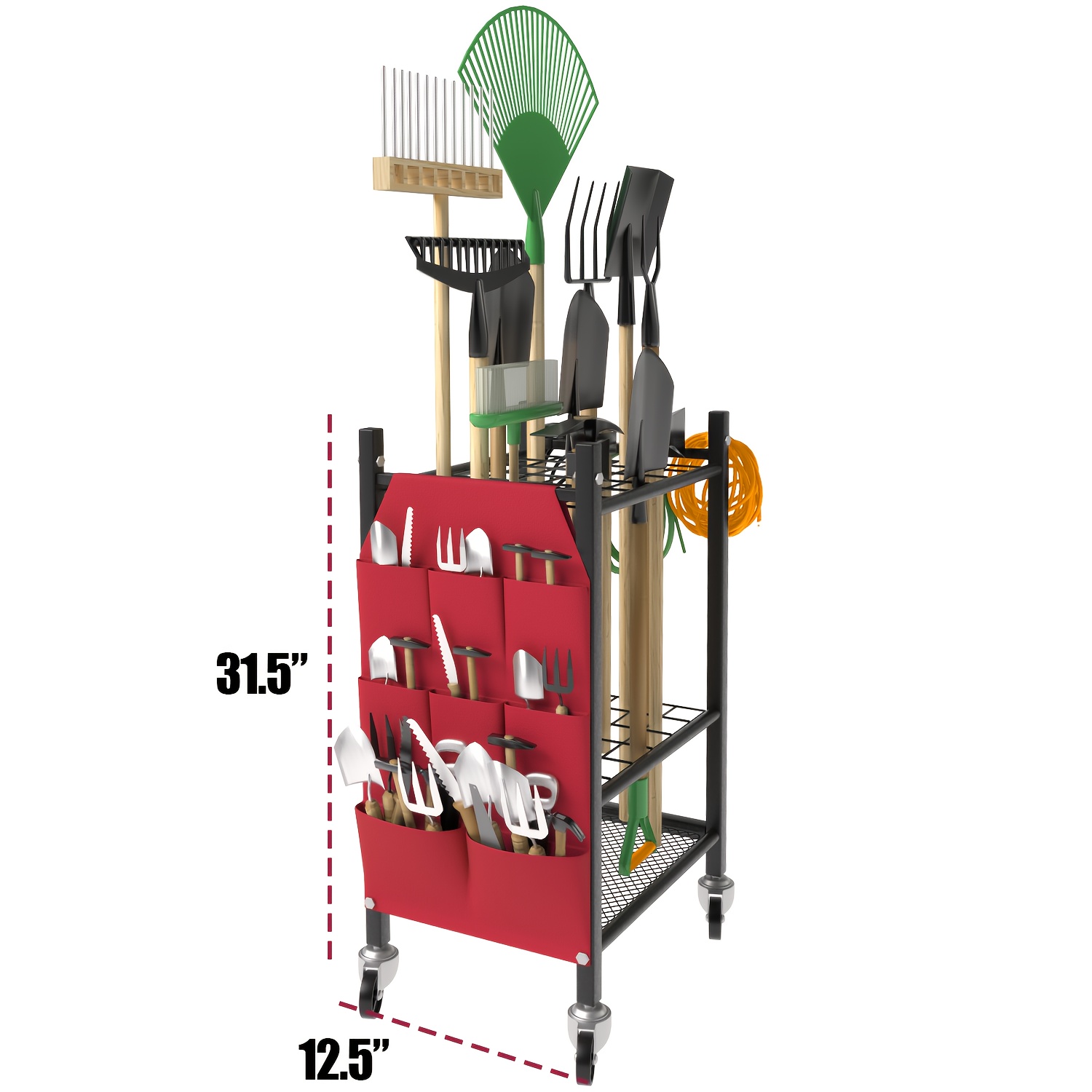 TEMU Garden Tool Organizer Heavy Duty, Yard Rack, Garage Storage Organization For Long Handle Tools, Rake, Brooms, Extra Hooks For Small Shovel,