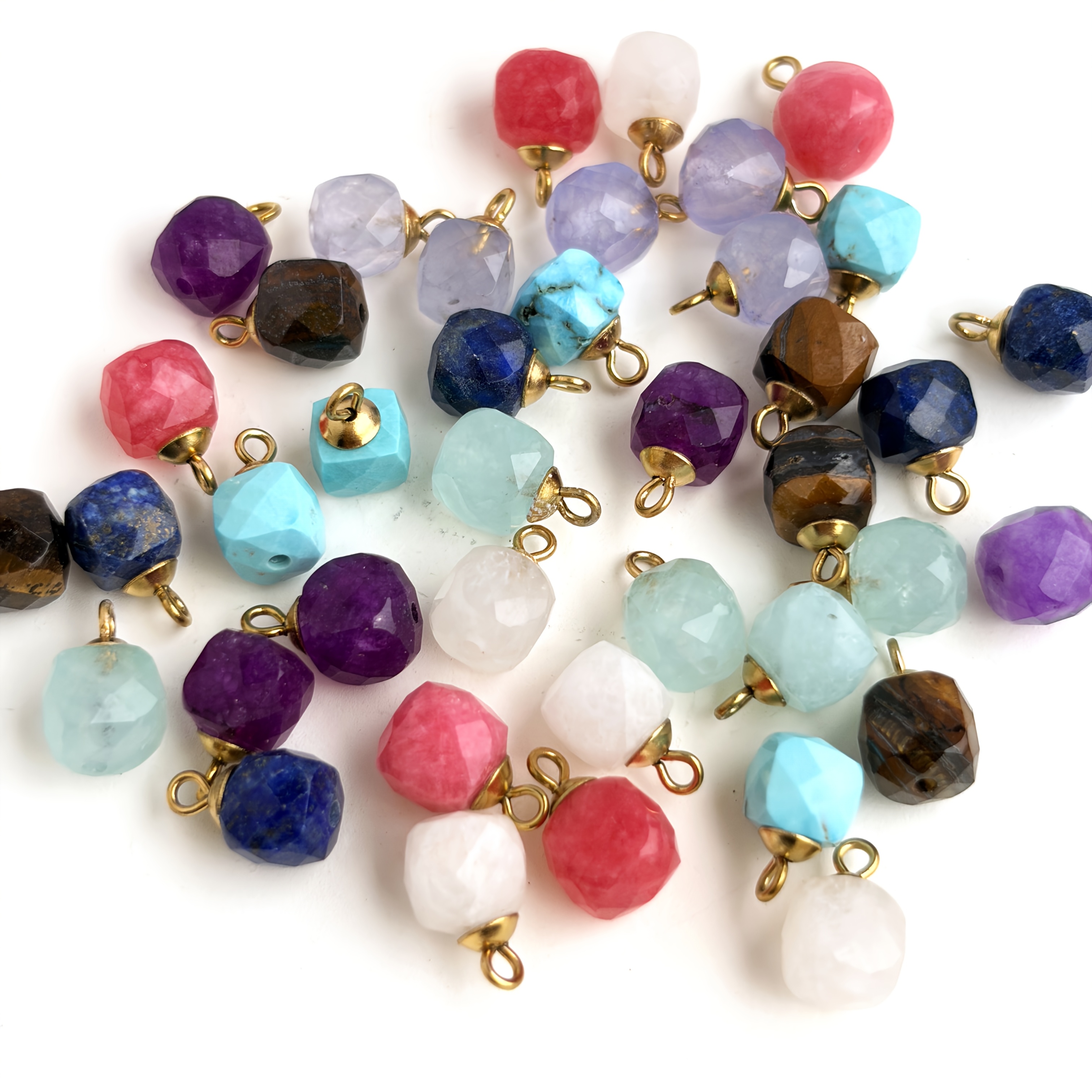 5pcs Natural Stone Square Faceted Pendant Set for DIY Jewellery