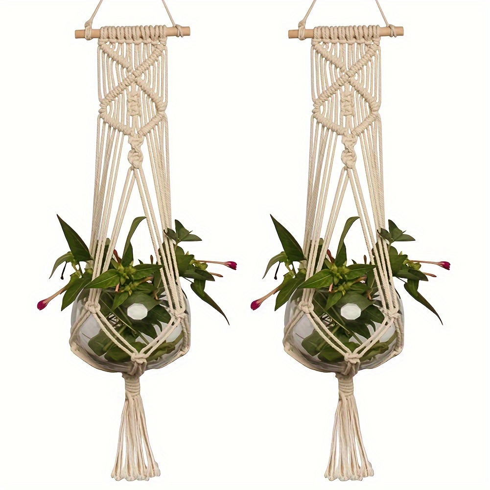 

1pc, Boho Style Hand-woven Flower Pocket Net Pocket Ornament Flower Pot Hanging Ball Storage Pendant Decoration