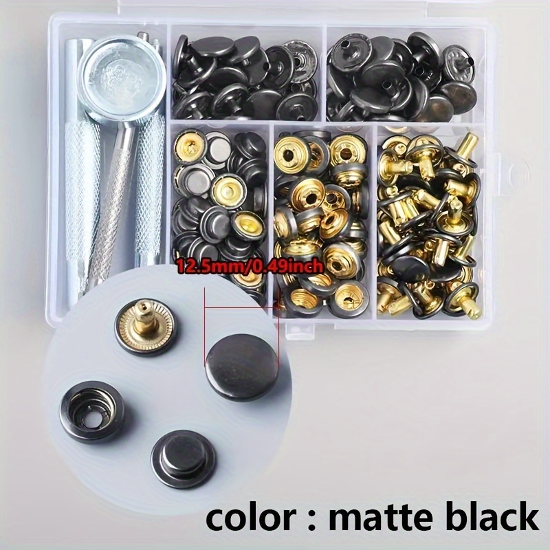 

160pcs/40 Sets Leather Snap Fastener Kit - Mixed Color Metal Buttons 5/8" (15mm & 12.5mm) For Jeans, Clothes, Bags, Fabric - Durable Stainless Snaps In Bronze