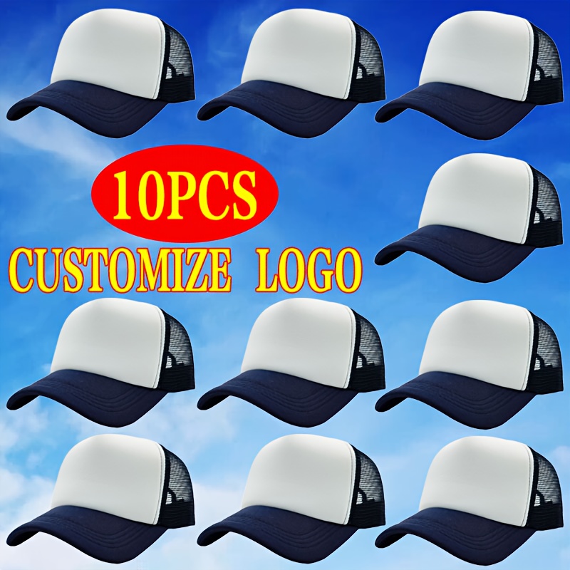 10pcs Custom Logo Trucker Hats, Adjustable Mesh Caps