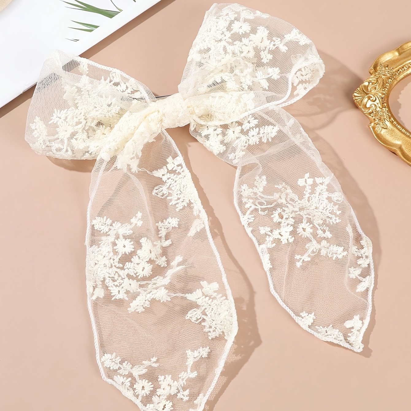 TEMU 1pc Élégante et Tendance, Douce, Universelle, Beige, Dentelle, Nœud Floral, Clip de Printemps, Idéale pour