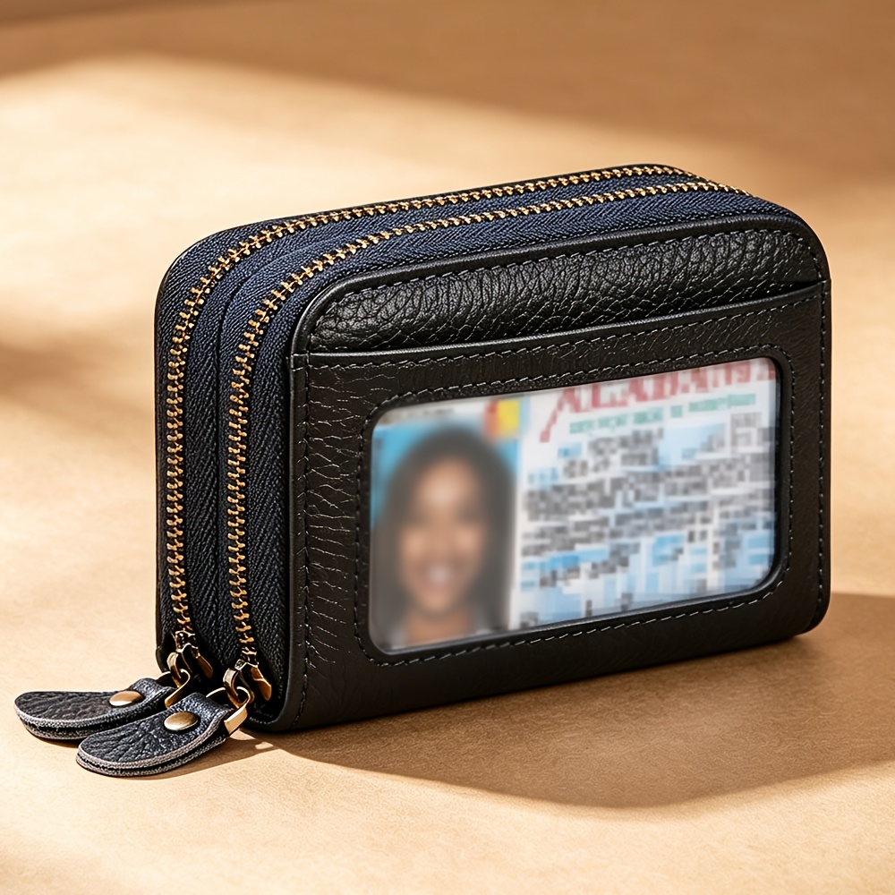 Image of 1pc Small Genuine Leather Women Wallet, Rfid Blocking Protection Top Layer Cowhide Credit Card Holder, Coin Pouch Bags Gifts For Her