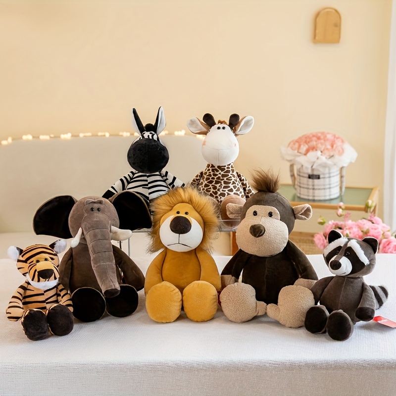 

9.8-inch Jungle Animal Doll Lion Tiger Fawn Elephant Raccoon Zebra Monkey Plush Toy Stuffed Animal Cartoon Decoration Birthday Gift & Holiday Gift