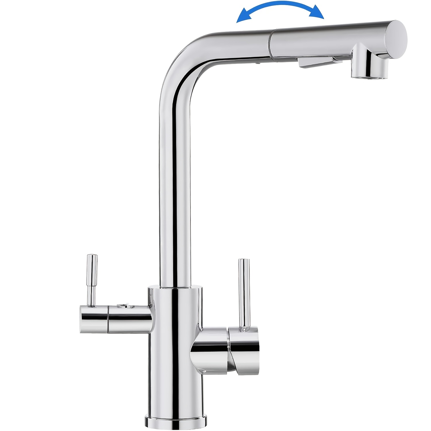 Image of Chrome Kitchen Faucet 3-way With 2 Jet Types Shower Extendable High Pressure Kitchen Tap With Sink Tap Double Lever Stainless Steel 304 Mixer Tap Spout