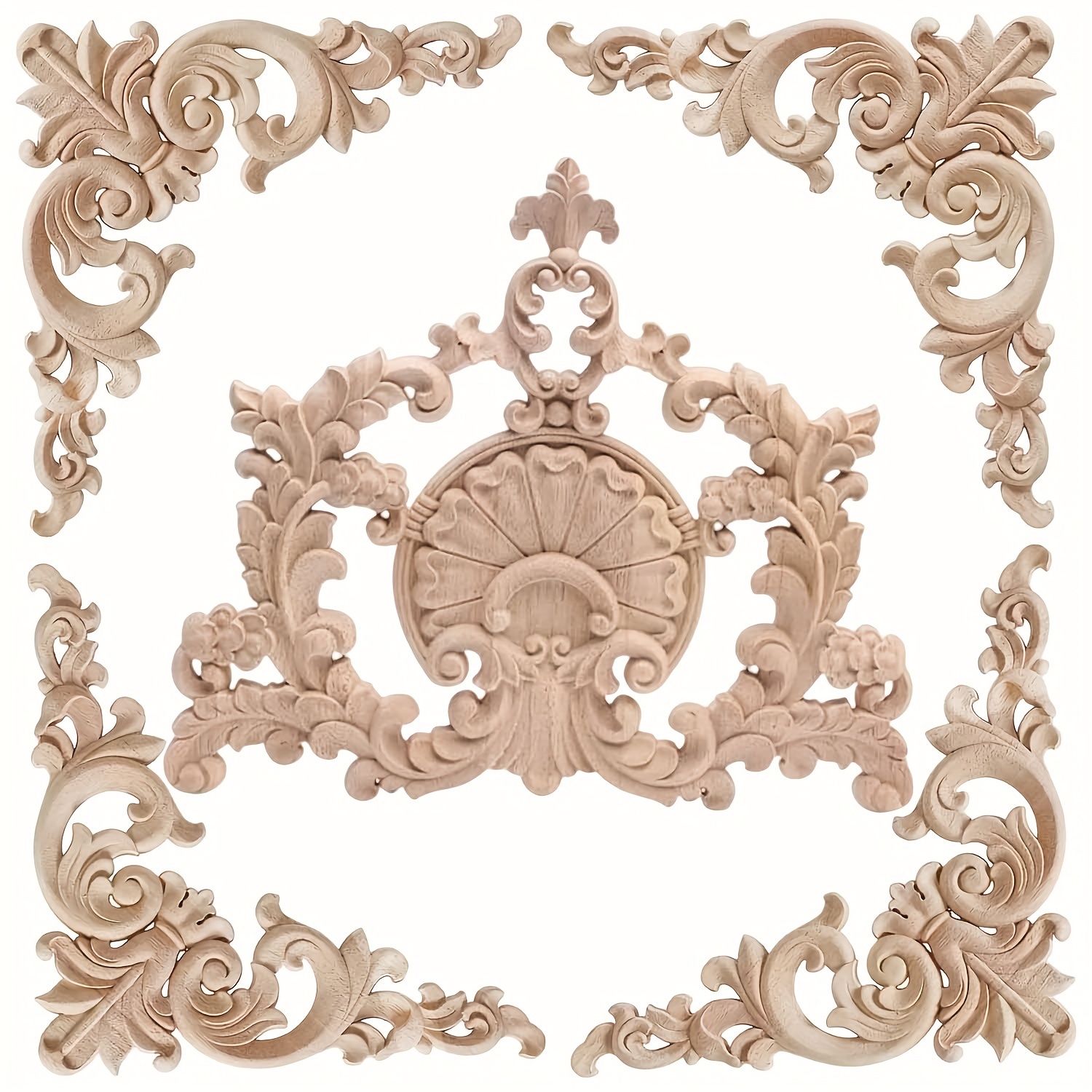 

5pcs Wood Appliques Onlays Decorative For Furniture Wood Carved Onlay For Bed Door Cabinet Wardrobe Furniture Long Decoration Unpainted Wood Carving Decoration