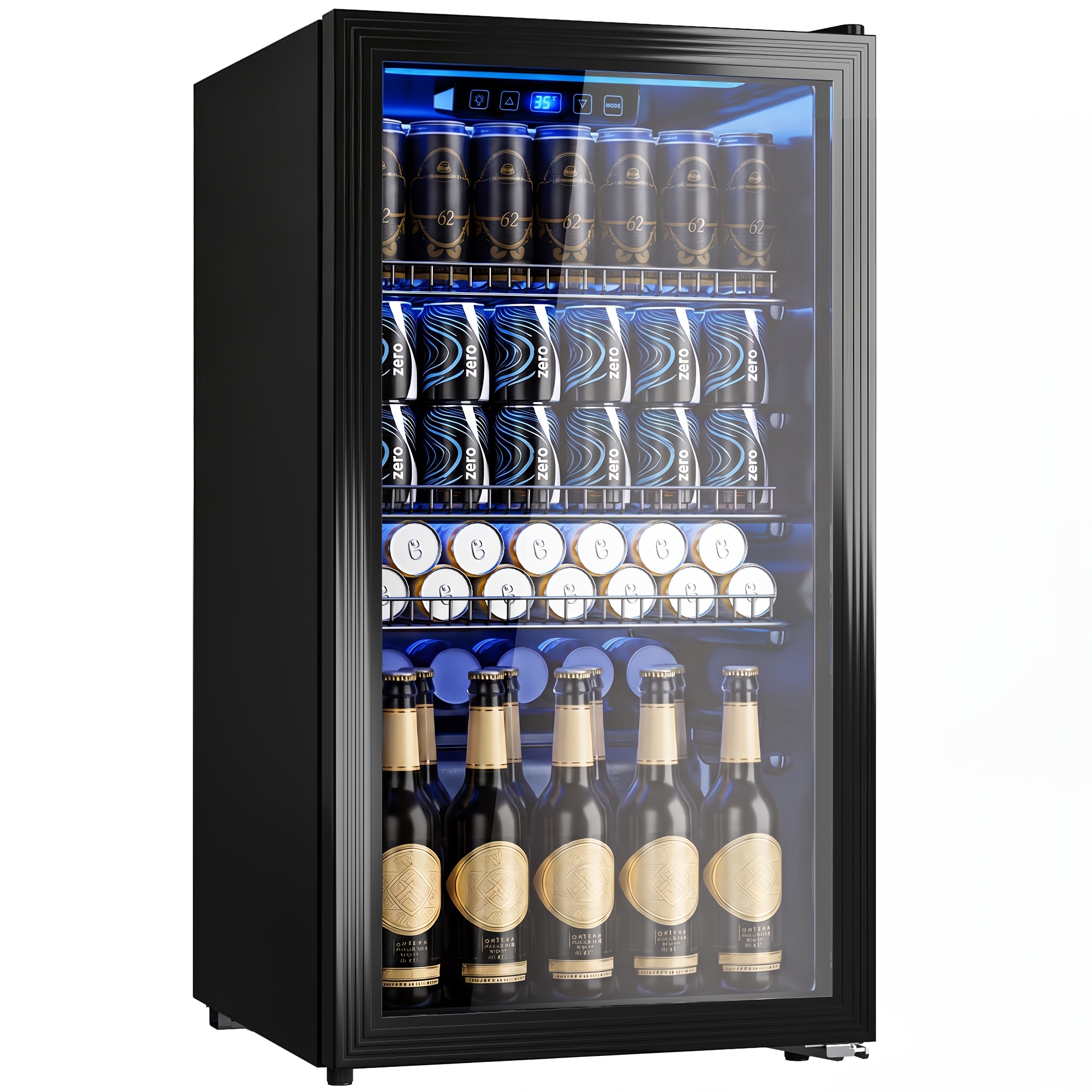 Image of 90l Beverage Cooler With Glass Door | Refrigerator For Up To 130 Cans | Adjustable Shelves For Beer, Wine & Soda | Ideal For Home, Bar, Office & Apartment