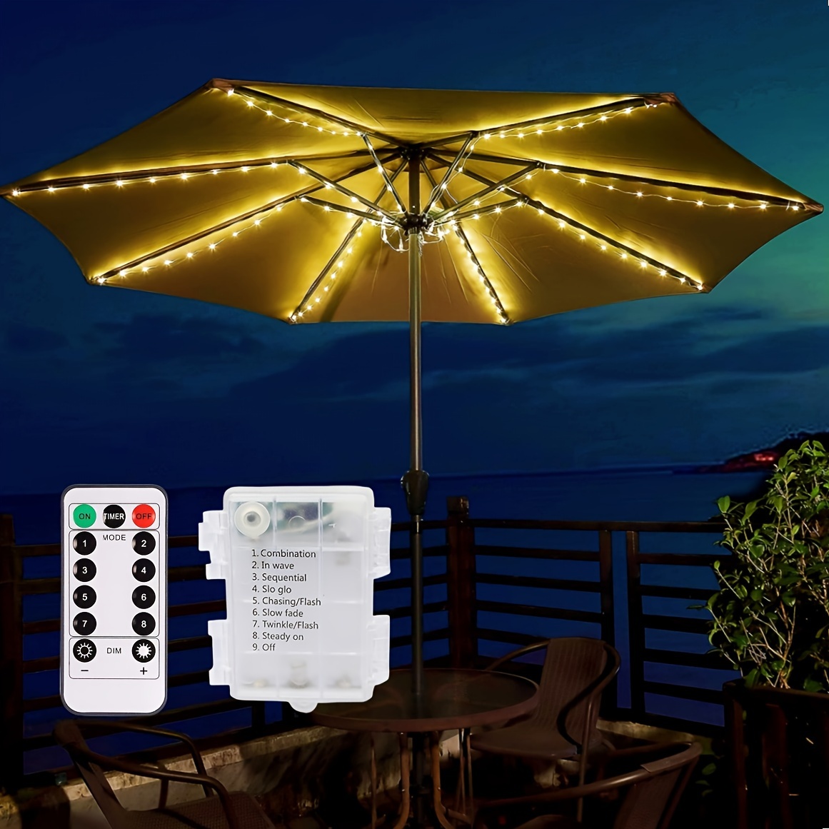 104led Patio Umbrella Light Remote Control 8 Modes Outdoor Temu