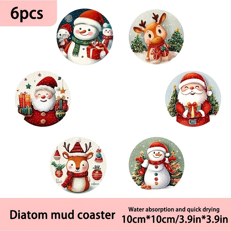TEMU Juego de 6 posavasos de madera para decoración del hogar, cafetería, restaurante - Protectores de mesa navideños de Papá Noel y reno, regalos