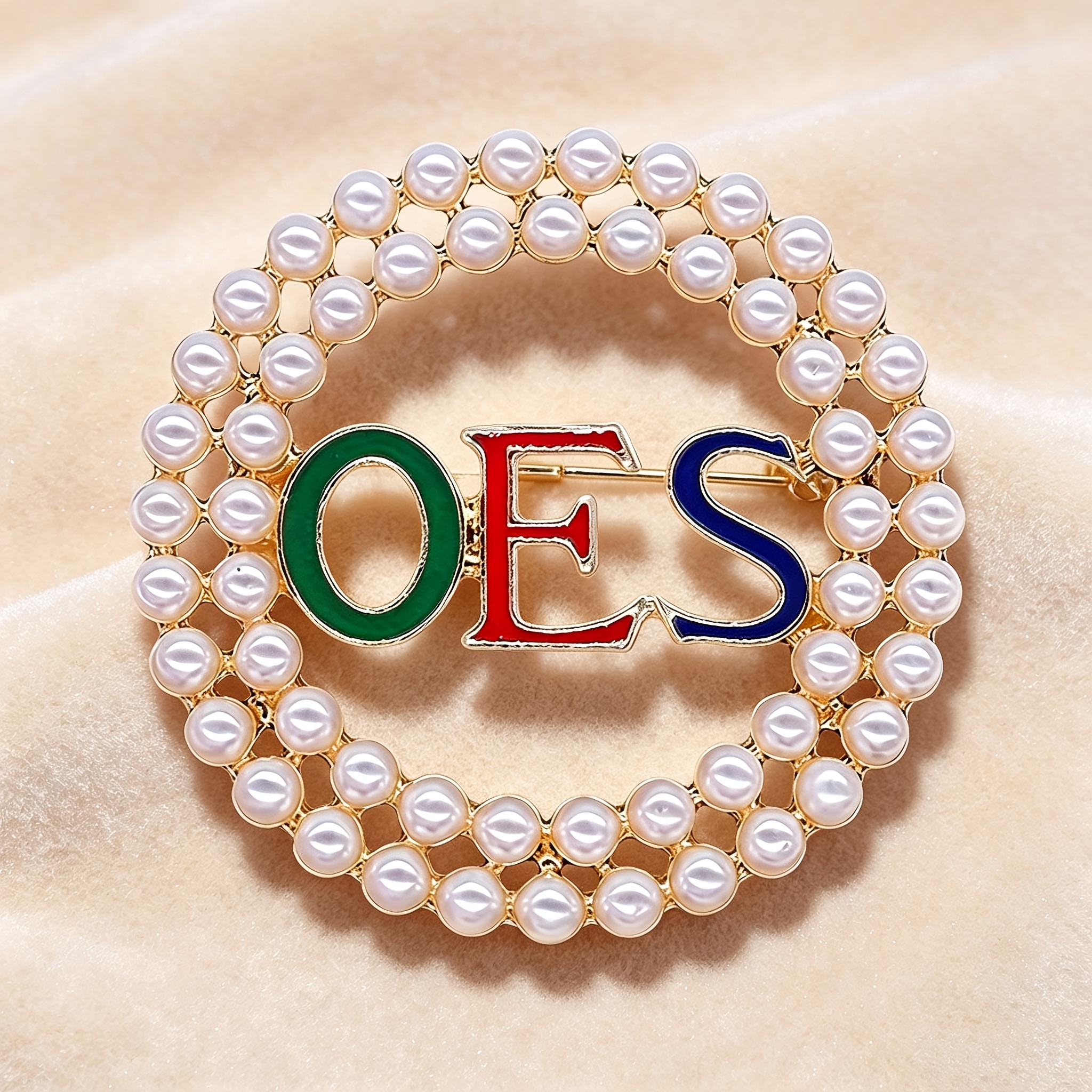 TEMU Women's Formal Versatile Pearl Round Ring Brooch Oes Multicolor Letter Evening Dress Accessory Commemorative Pin