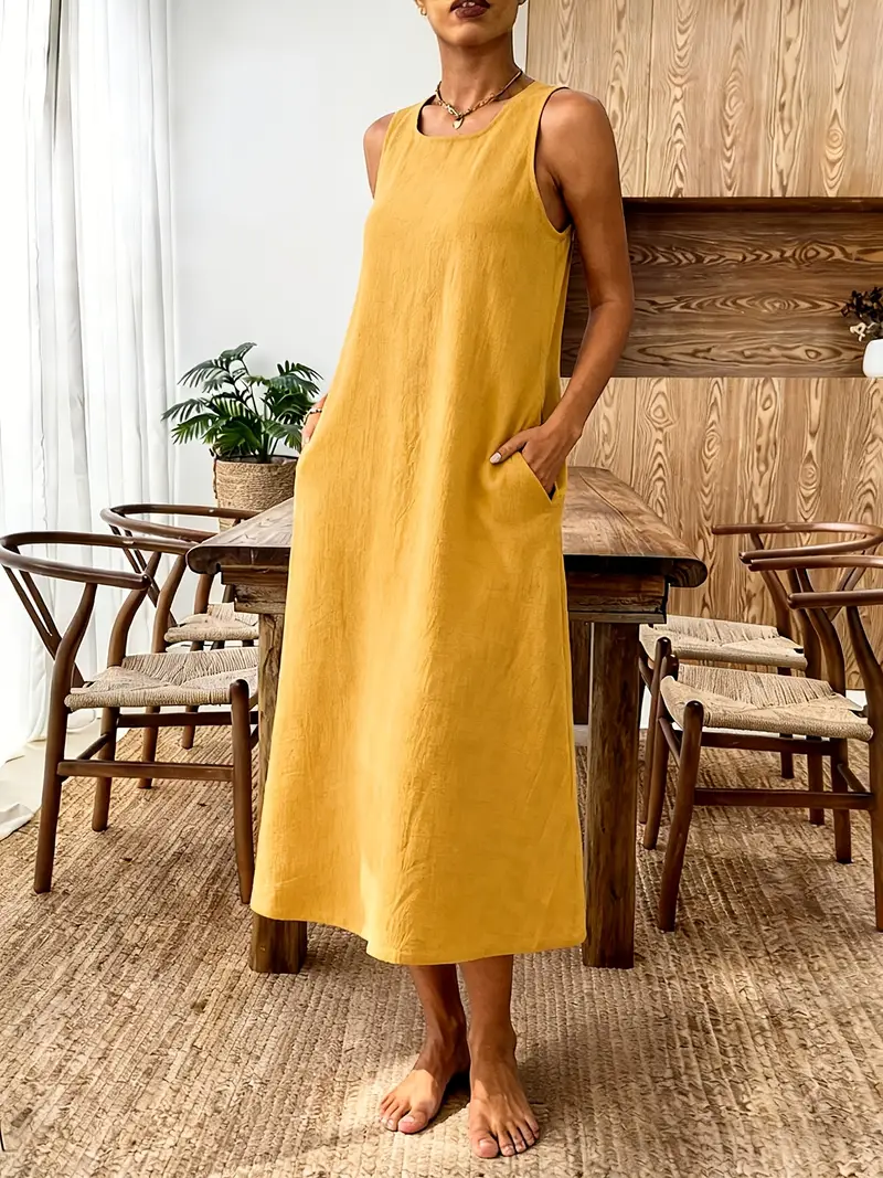 loose pocket dress Cut Loose. V-Neck Pocket Dress In Linen Cotton Jersey. #5700688. (Special Order). | Verde