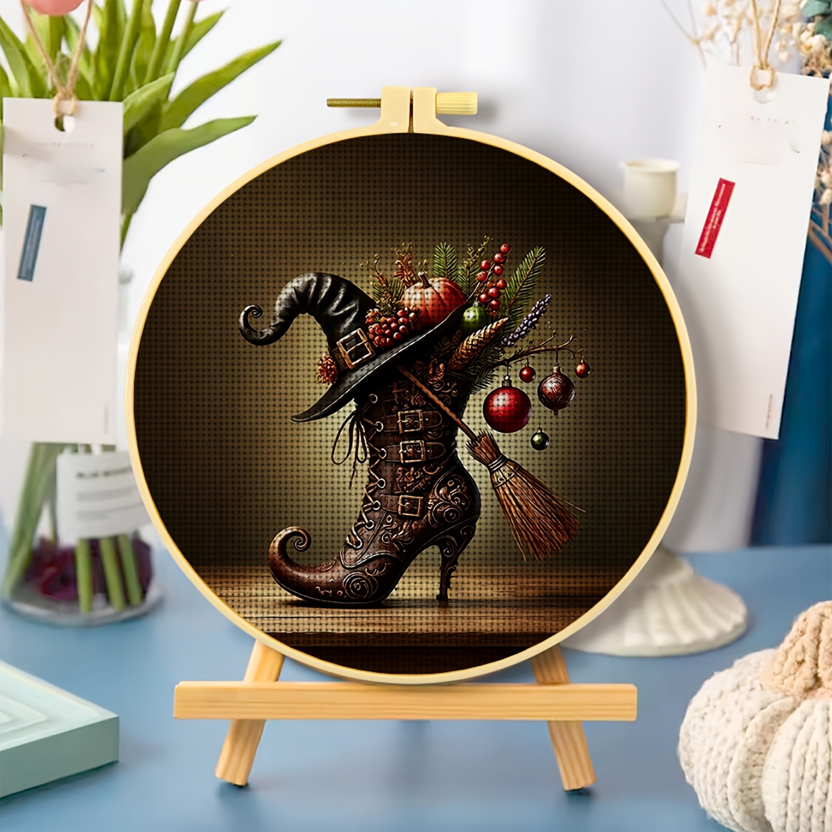 Round DIY Cross-Stitch Printed Kit with High Heels Design