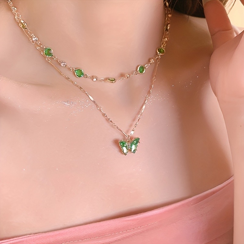 TEMU An Elegant Forest-style Double-layer Necklace With Rhinestones, Featuring A Vintage , Suitable For Parties, Vacations, And Everyday Wear, Making