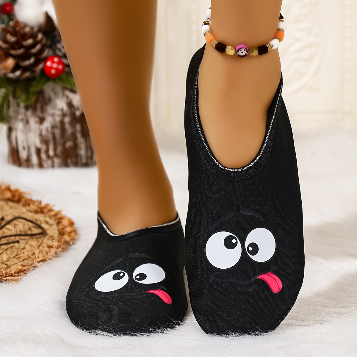 TEMU Women'-like Comfortable Shoes And Socks With Adorable Print, Breathable, Soft, -friendly, Elastic, Quiet, Wear-resistant, For Office, Home, And