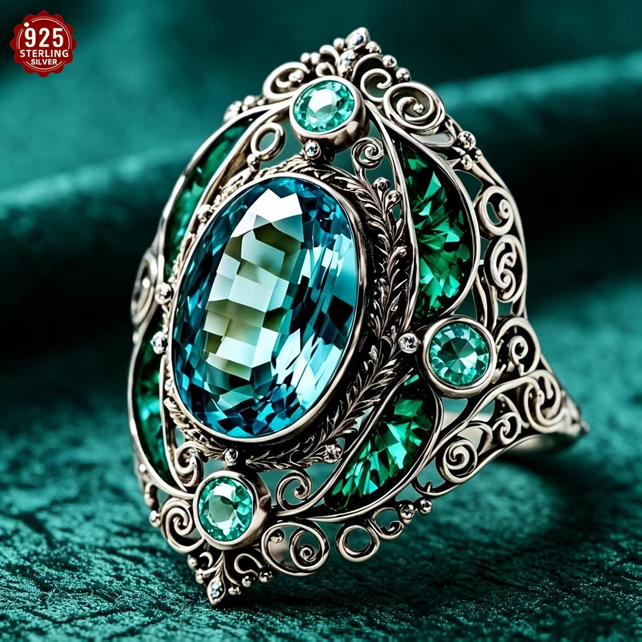 TEMU Bague en argent S925 ajourée et sculptée avec 5A, design rétro de européen, accessoires de dîner, cadeau de Saint-Valentin pour , accessoires de
