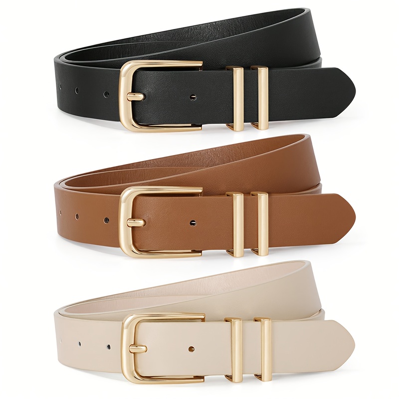 3pcs Women's Belt Set, Solid Color Versatile Belts, Fashionable Preppy Style, For Holidays, Pairs With Skirts And Pants, Waist Cinching Belt, Suitable As A Gift