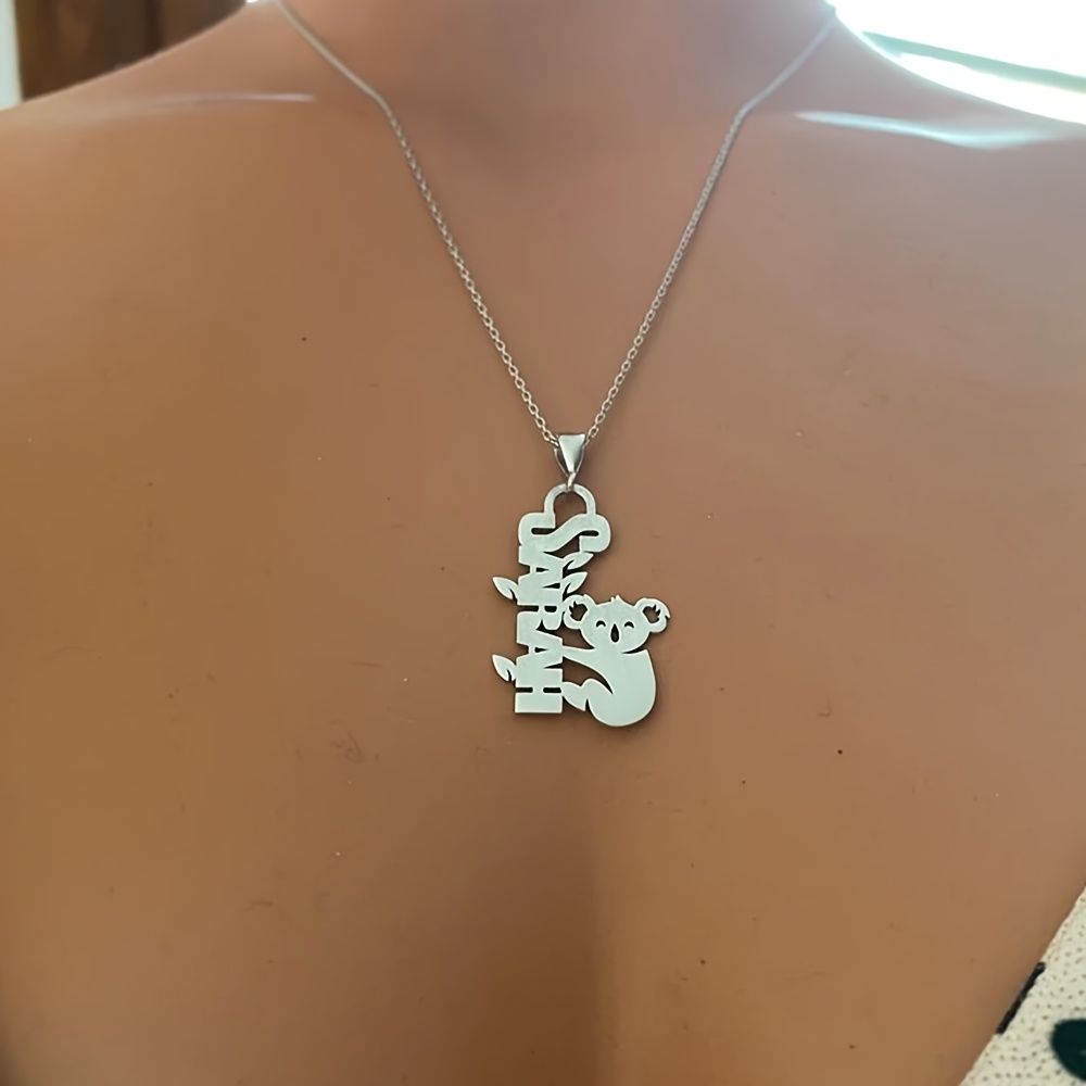 TEMU Collier avec nom de koala personnalisé, collier avec plaque signalétique de koala de dessin , collier avec pendentif en acier inoxydable, cadeau