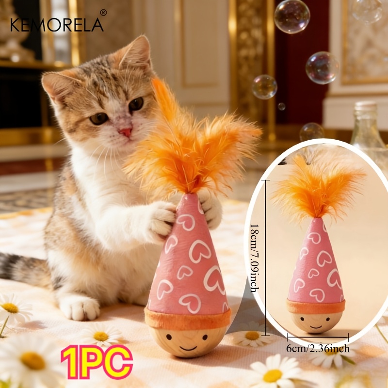 TEMU Kemorela 1pc Wobble Cat Toy With Vibrant Artificial Feathers/twisted - Moving & Wobbling Action, Interactive Self-play For Cats, Durable For
