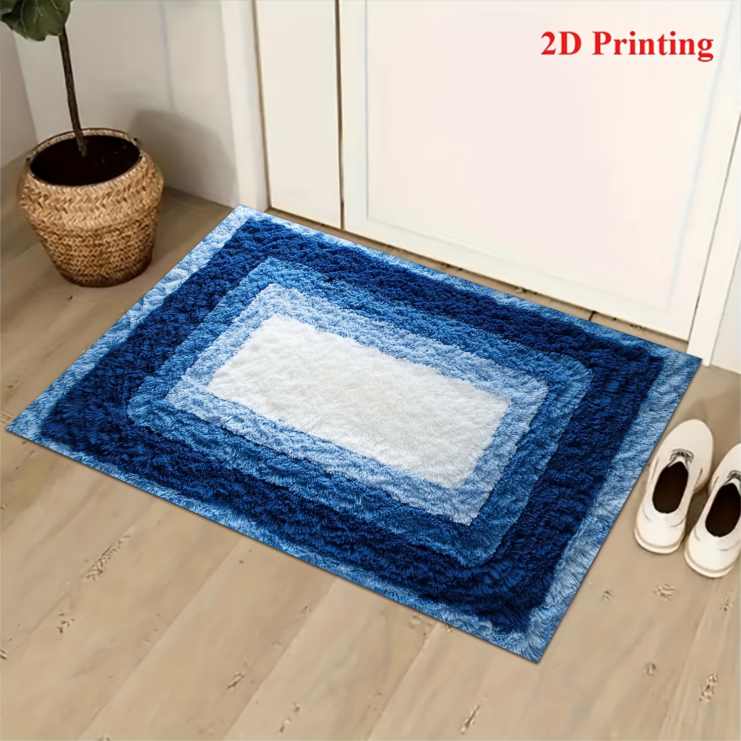 TEMU [ Product] 1pc Bathroom Floor Mat Door Mat, Blue And White Gradient Plush Square Carpet Pattern, Suitable For Bathroom Entrance, Bathtub Side,