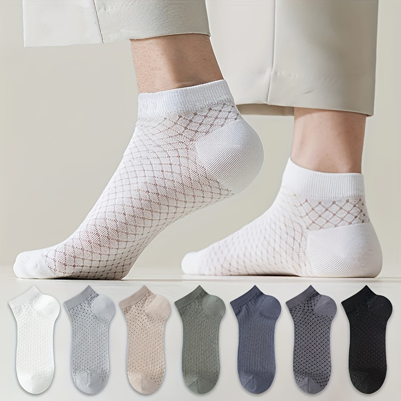 7 Pairs Men's Anti-odor Breathable Low-cut Socks - Sweat Absorbent Thin Mesh Design, For , , 7 Solid Colors, Casual Footwear, , Soft Texture, Office Wear