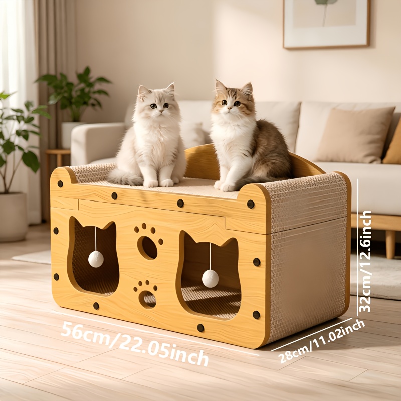 TEMU 2-in-1 Cat Scratching Post And Cat Bed, Scratching Columns With Hanging, Kitten To Adult Cat Interactive Playhouse, Made Of High-density