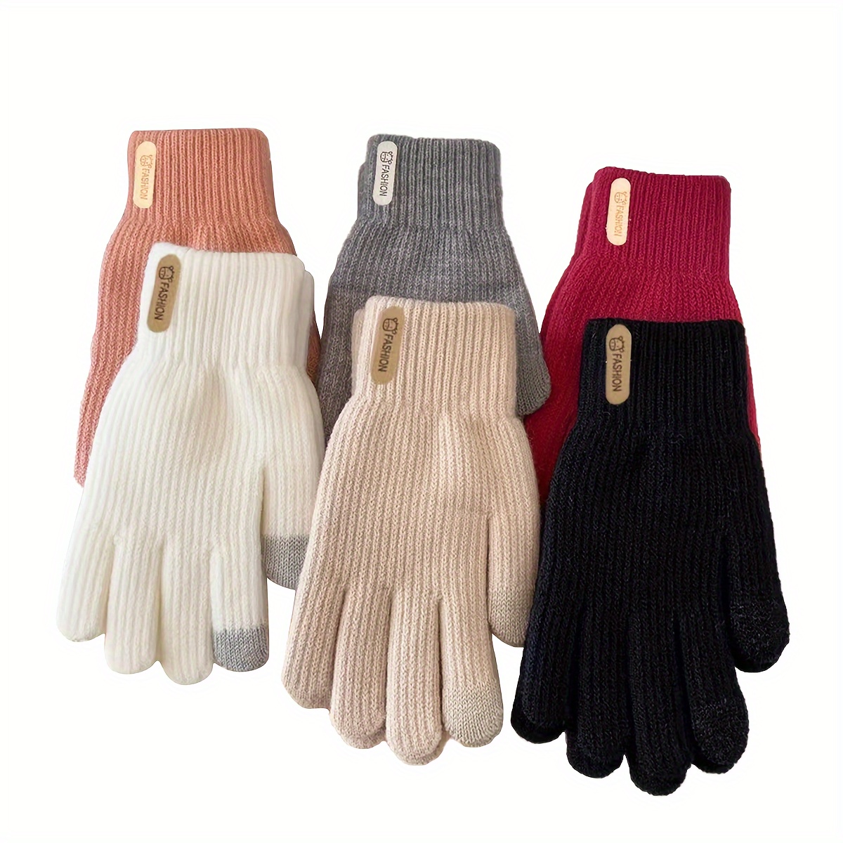 

Women's Knitted Polyester Gloves - Touch Screen Compatible, Winter Full Finger Ribbed Cuff Gloves With , Fit For Casual Wear - Hand Washable - 100% Polyester