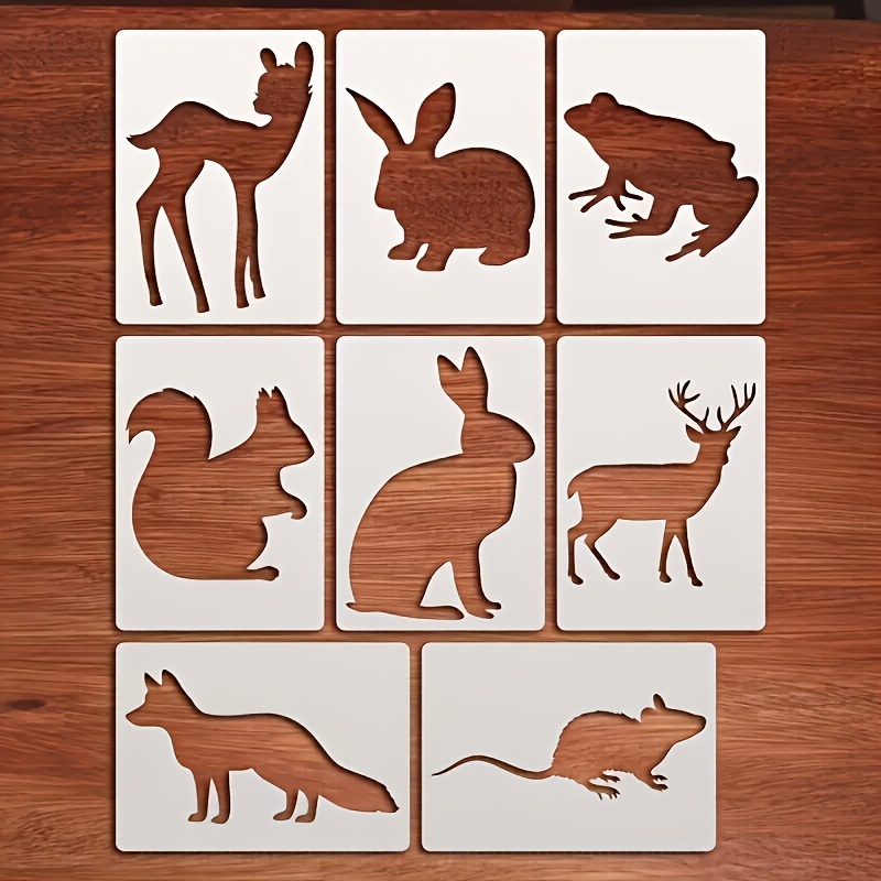 TEMU 8pcs Animal Stencil Set, Reusable A6 Size Templates Featuring Rabbit, Frog, Squirrel, And Deer, Suitable For Diy Handmade Wallfurniture Canvas