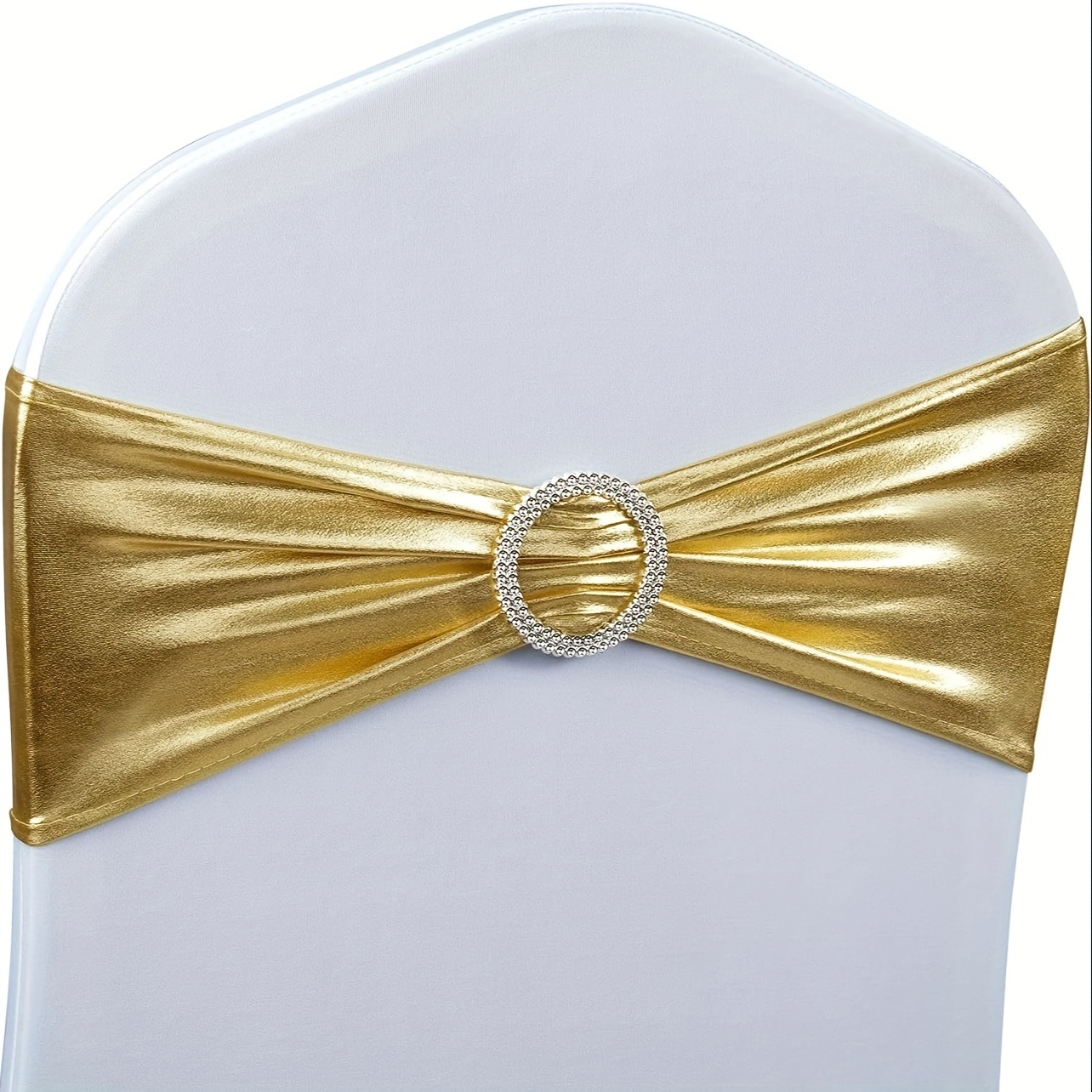 

Golden Bronzing Chair Belt With Free Tie Bow - 20pcs, Elastic Chair Cover Bow Ties For Wedding, Party, Anniversary Banquet Decorations, Polyester, Machine-made