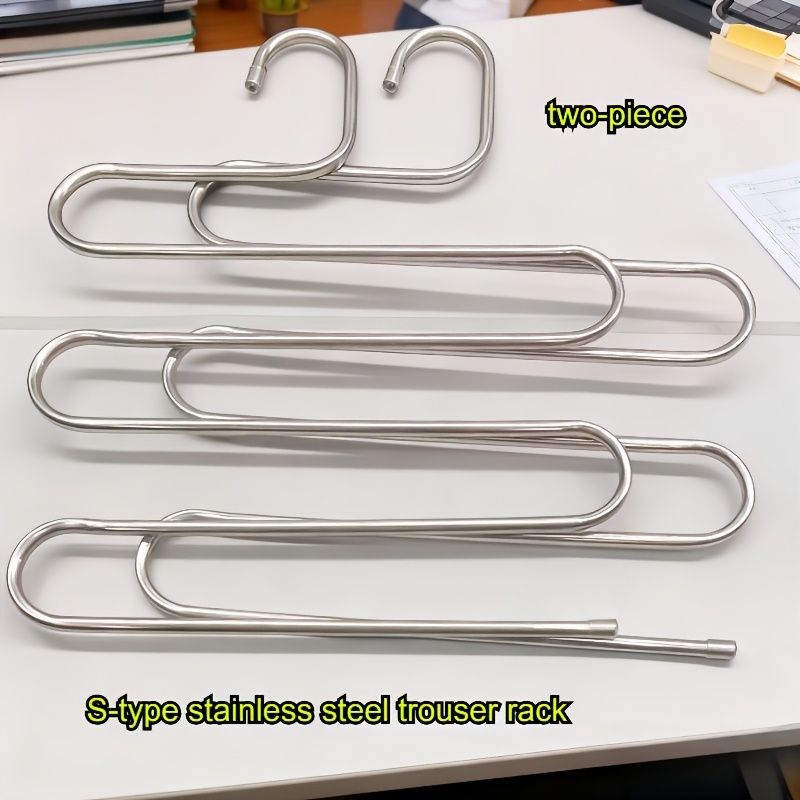 TEMU Set Of 2 Stainless Steel Pant Hangers, Designed To In Your Closet, Featuring A Non-slip Design For Hanging Pants, Towels, Jeans, And Additions