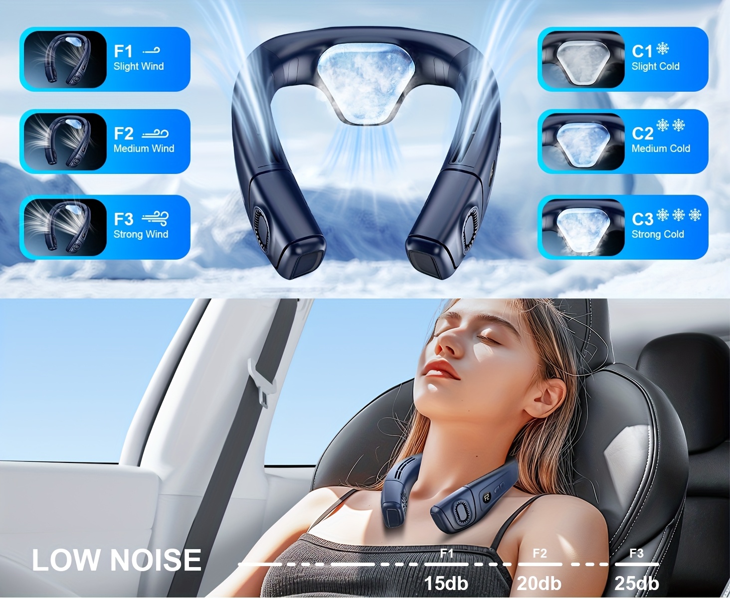 Upgraded 5200mAh neck air conditioner fan, ultra-light portable rechargeable neck fan, personal cooling device neck fan, cooling, 3-speed fan adjustable, LED digital hands-free fan suitable for kitchen, fitness, travel, camping, work | Fashion gift