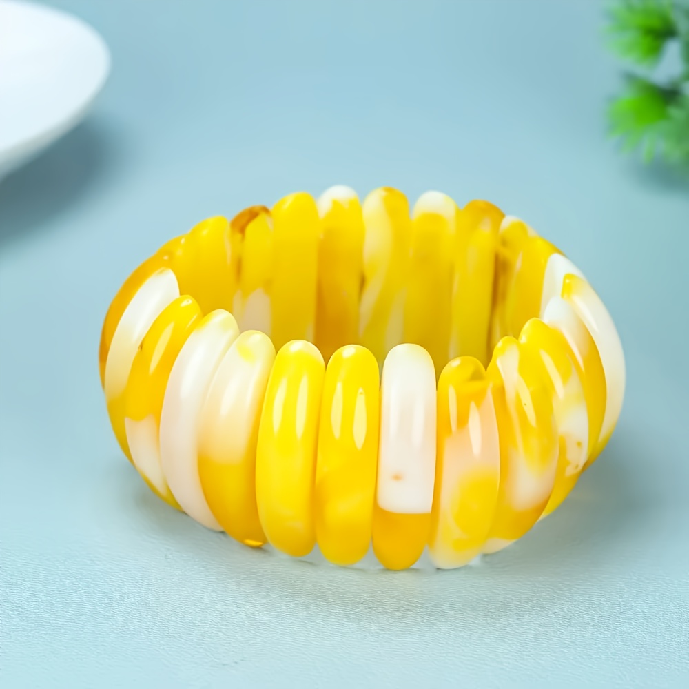 E-shop Zitronengelbes Armband aus natürlichem Bernstein, Unisex-Armband aus weißem Blüten-Honigbernstein