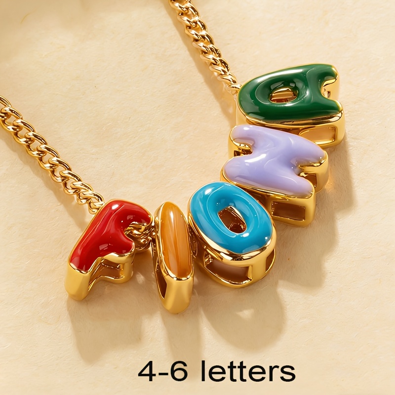 TEMU Custom Letter Necklace 304 304 Stainless Steel Personalized Enamel 3d Balloon Letter Pendant Bohemian Style Unisex Custom Memorial Gift Wedding
