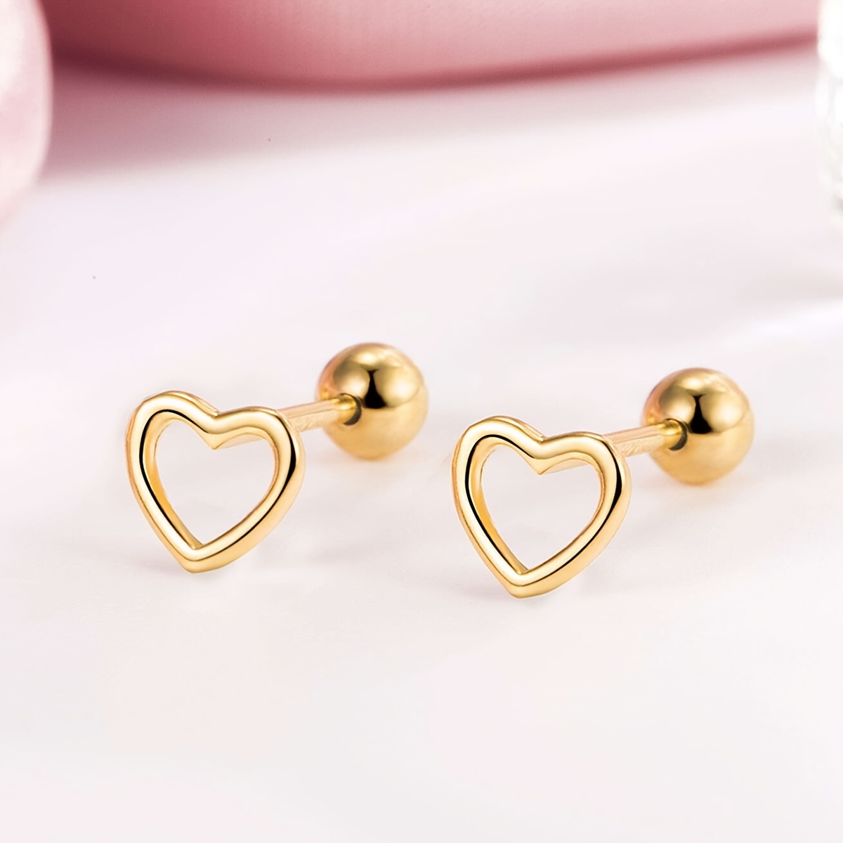 TEMU 1 Paire de Boucles d'Oreilles Cintre Cœur Creux Cœur Torsadé Vis Oreilles