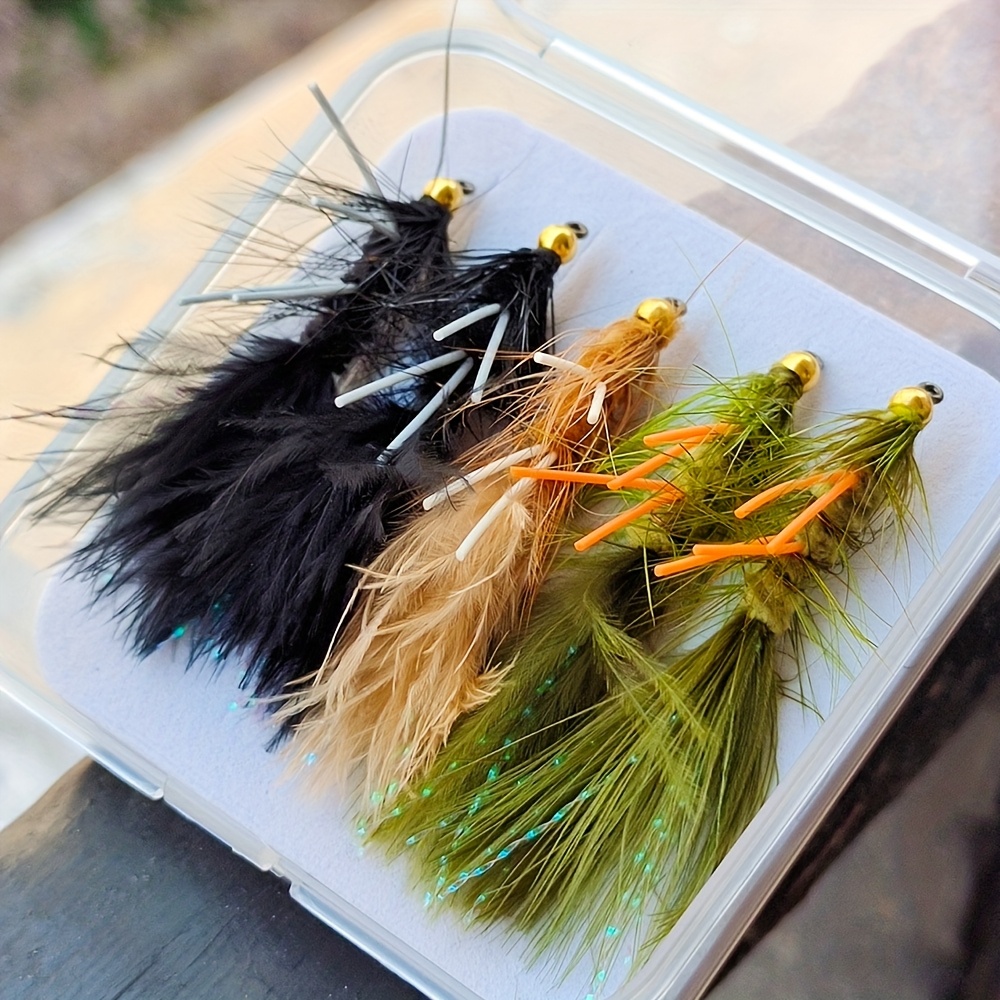 

5pcs Bionic Realistic Fly Fishing Lures Material With Fiber Tassel Fly With Brass Bead Head Suitable For Needlefish, Sea Bass, And Gar Tie Fly Fishing Lures #6 And 8 Sizes With Multiple Color