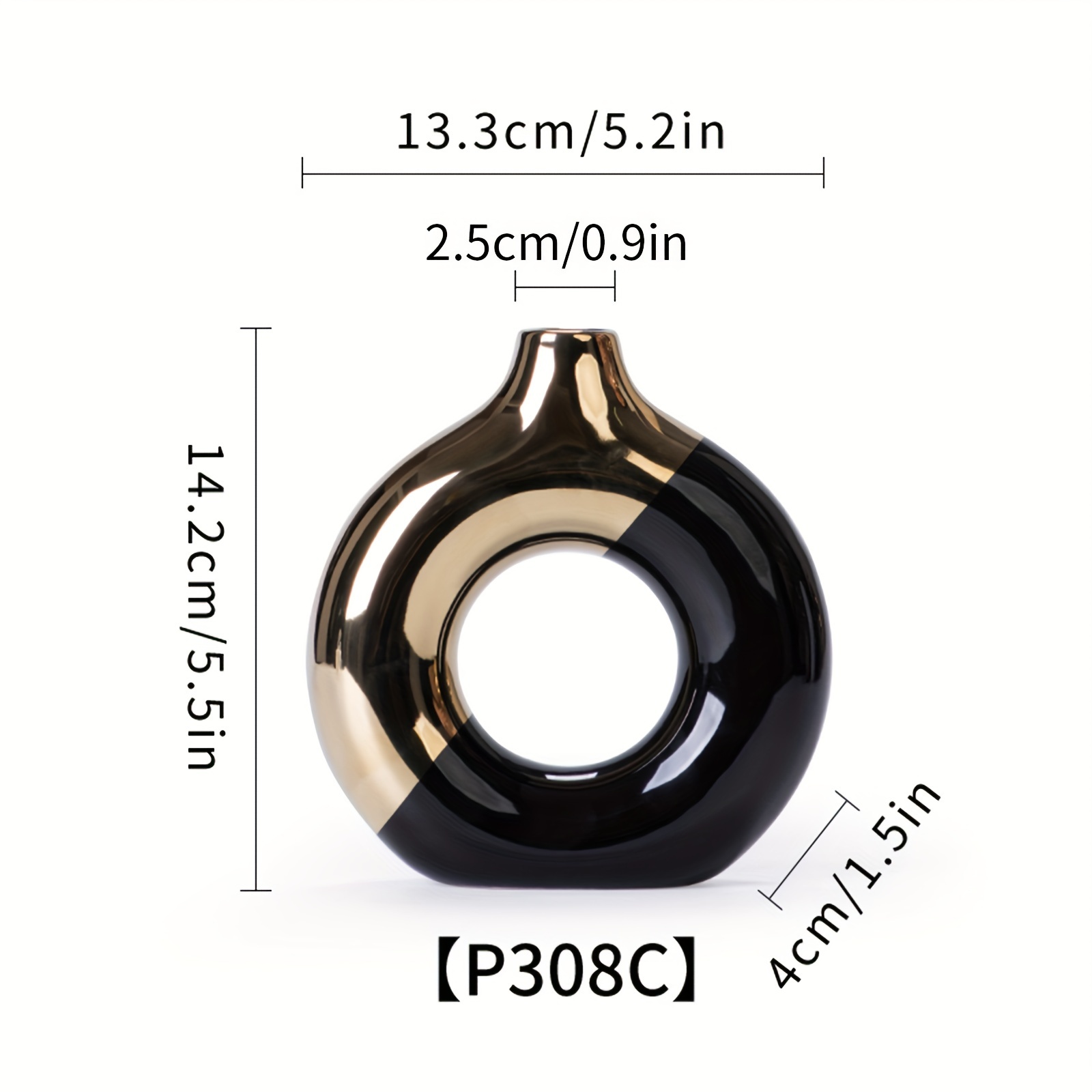 TEMU Fashionable Modern Ceramic Vase In Black, Gold, And White - Geometric Pattern Home Decoration | Suitable For Dried Flowers, , And | Offices, Living Rooms, Entrances, Or Desks