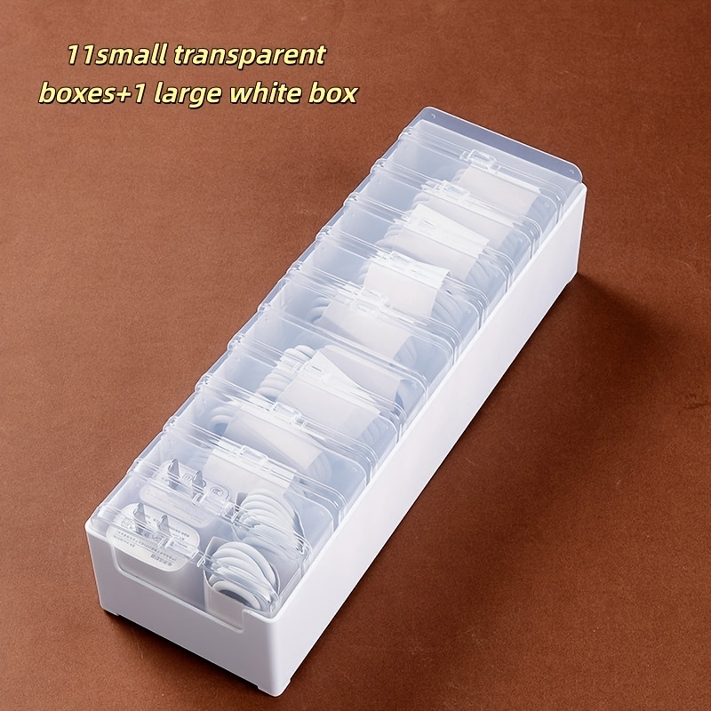 TEMU 11 Small Boxes + 1 Large Box, Lightweight Transparent Desktop Cable Organizer - Wire And Charger Storage Solution, Suitable For Charging Cables,