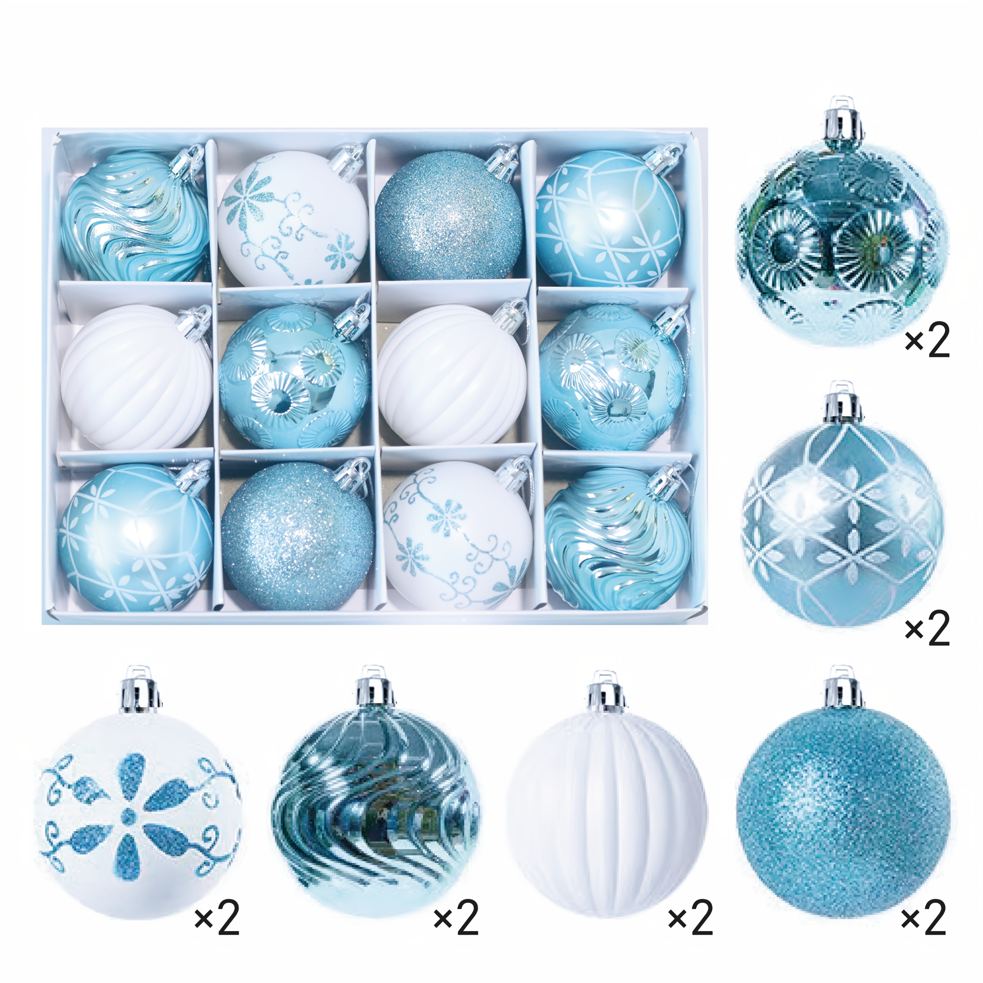 TEMU New Christmas Ball Gift Box Set - Blue Champagne Golden And Platinum Christmas Ornaments, Tree Decorations, Home Party Accents, New Year Gifts