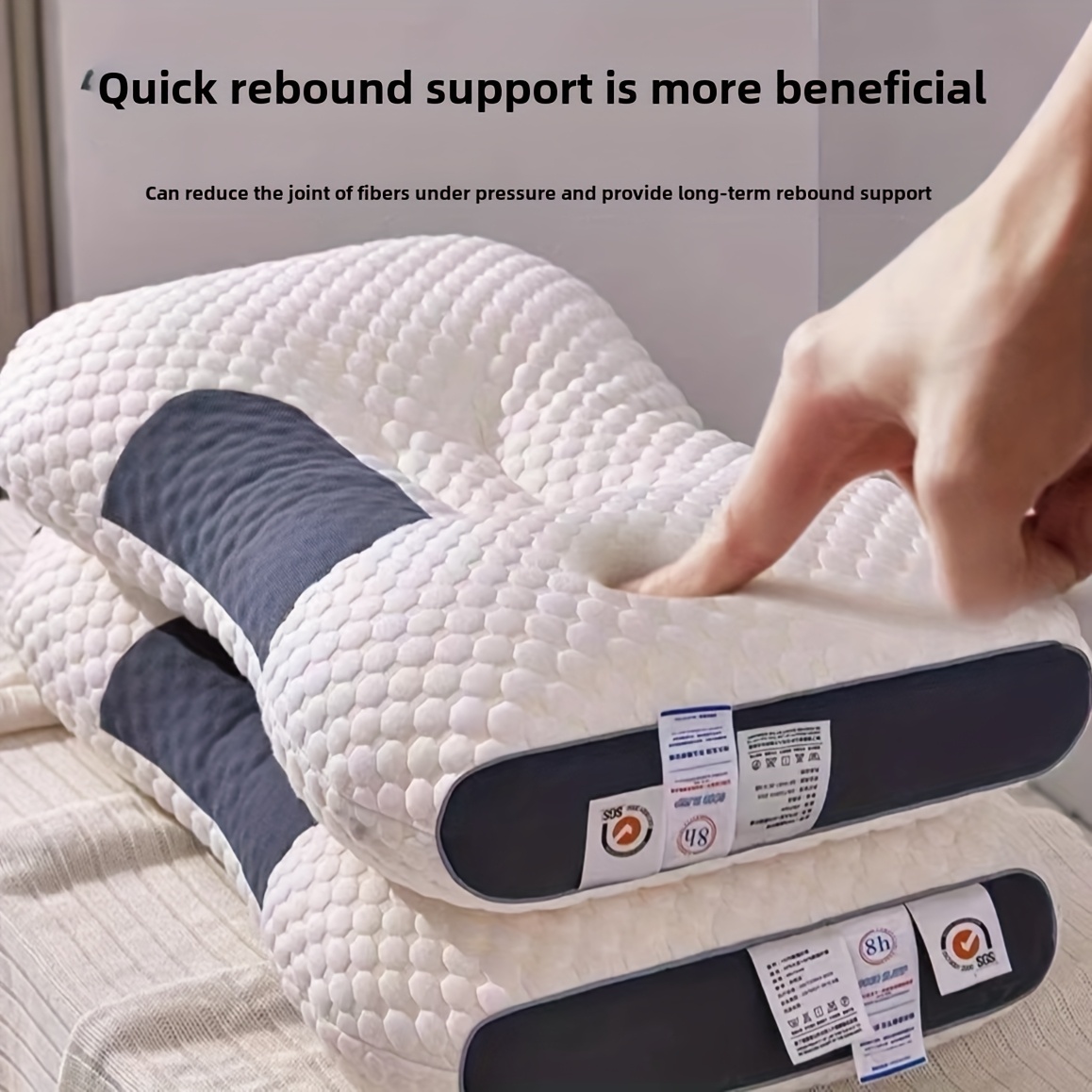 2pcs soft knit neck pillows adjustable ergonomic support high quality polyester core removable cover white with black panels contoured design for neck details 2