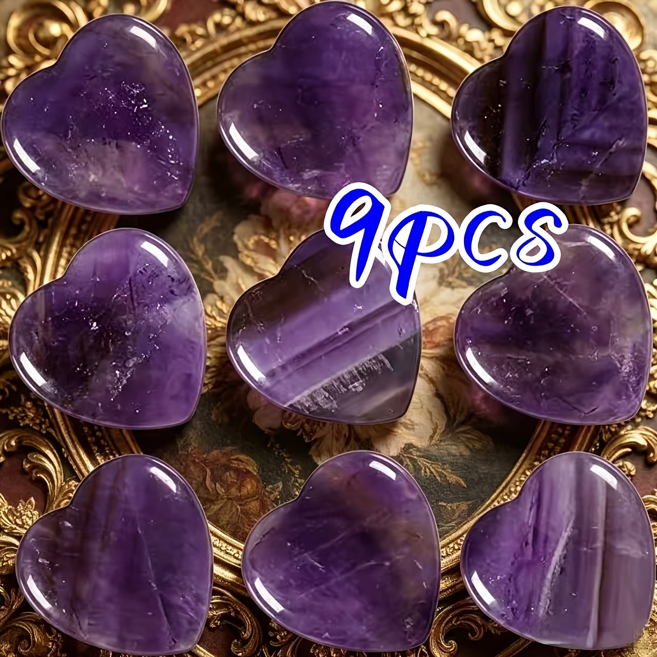 TEMU Amethyst Heart-shaped Polished Smooth Natural Mineral Specimen Decorative , Suitable For Home And Office Desk Display, An For Holiday Gifts,