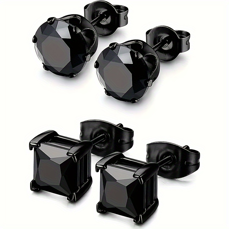 TEMU 4pcs Stainless Steel Earrings, Men's Cubic Zirconia Stud Earrings