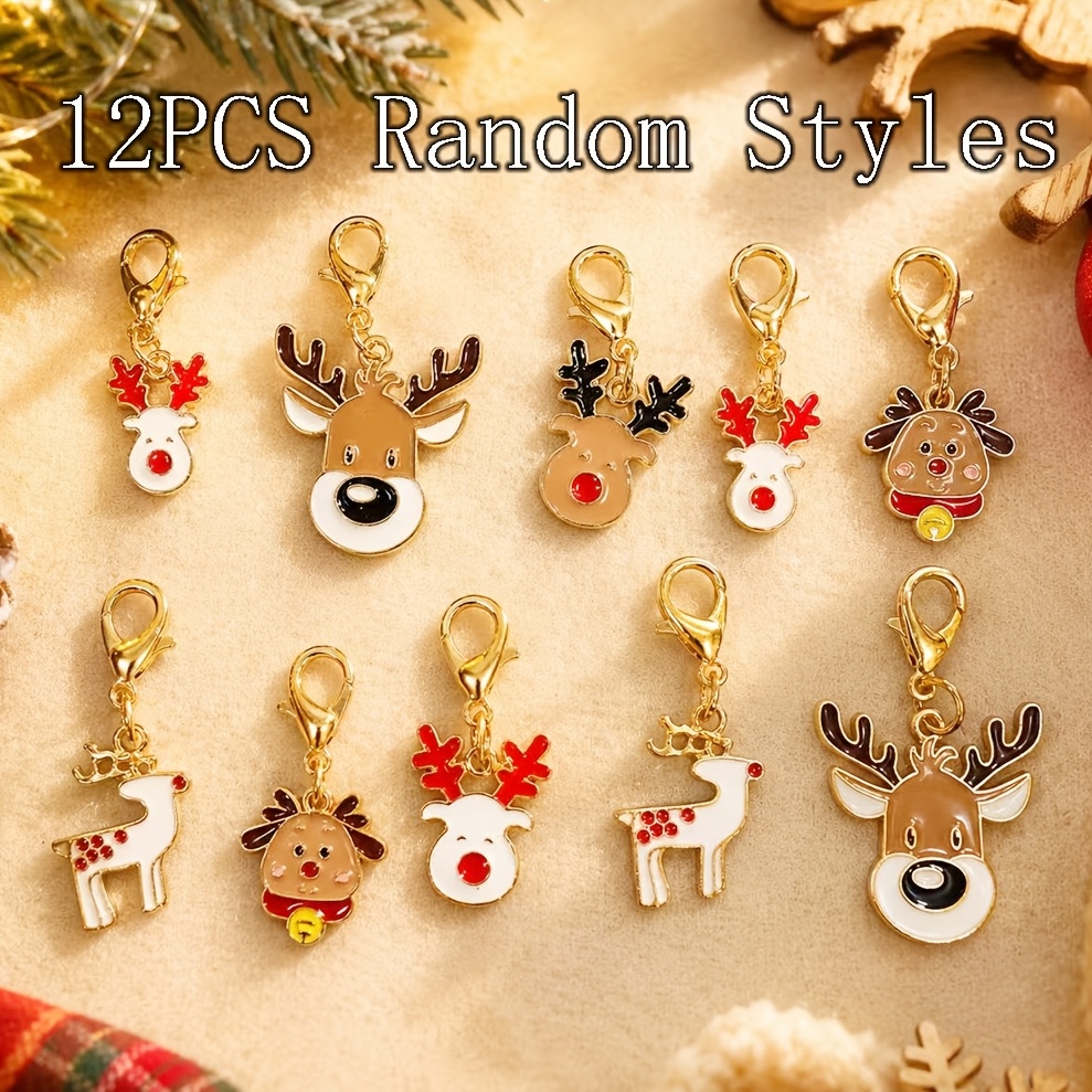 TEMU 12 breloques en émail de de Noël, pendentifs à suspendre à fermoir de doré, mini-breloques sur le thème de Noël pour la fabrication, porte-clés,