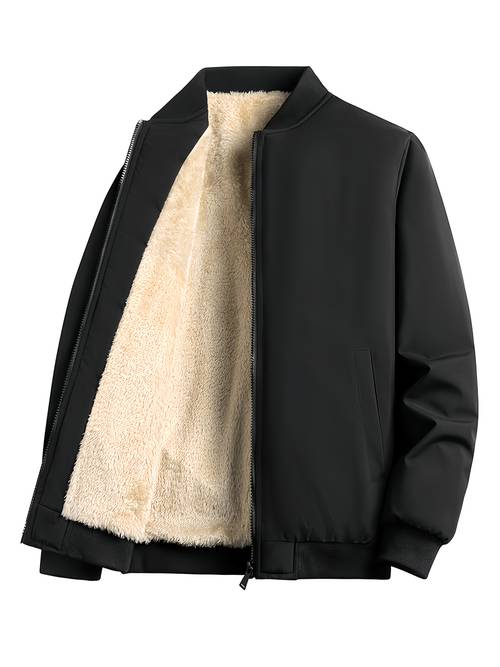 mens casual jacket solid fleece coat fleece lined suitable for autumn winter outfits comfortable non stretch warm zipper closure black green