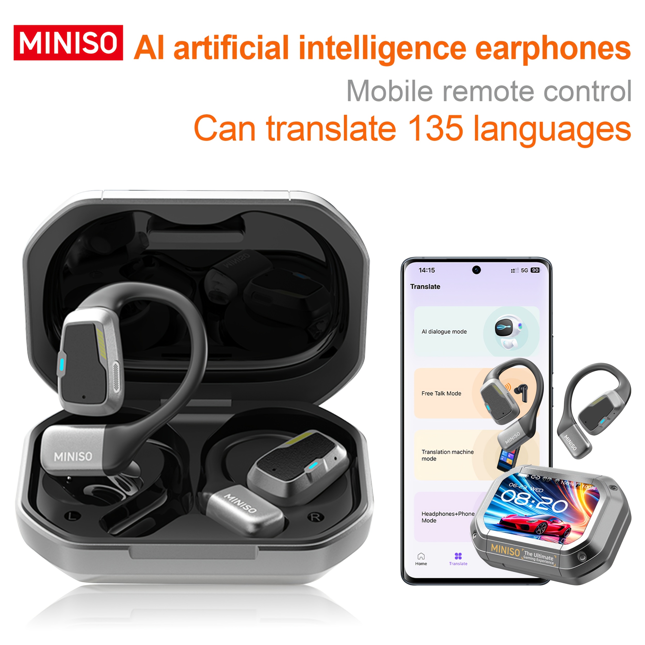 Miniso M98 Ai Translation Headset With Real-time 135-language Translator, Earpiece, Screen Suitable For Travel, Business, Office, Type- Device (battery, Charger Not Included)