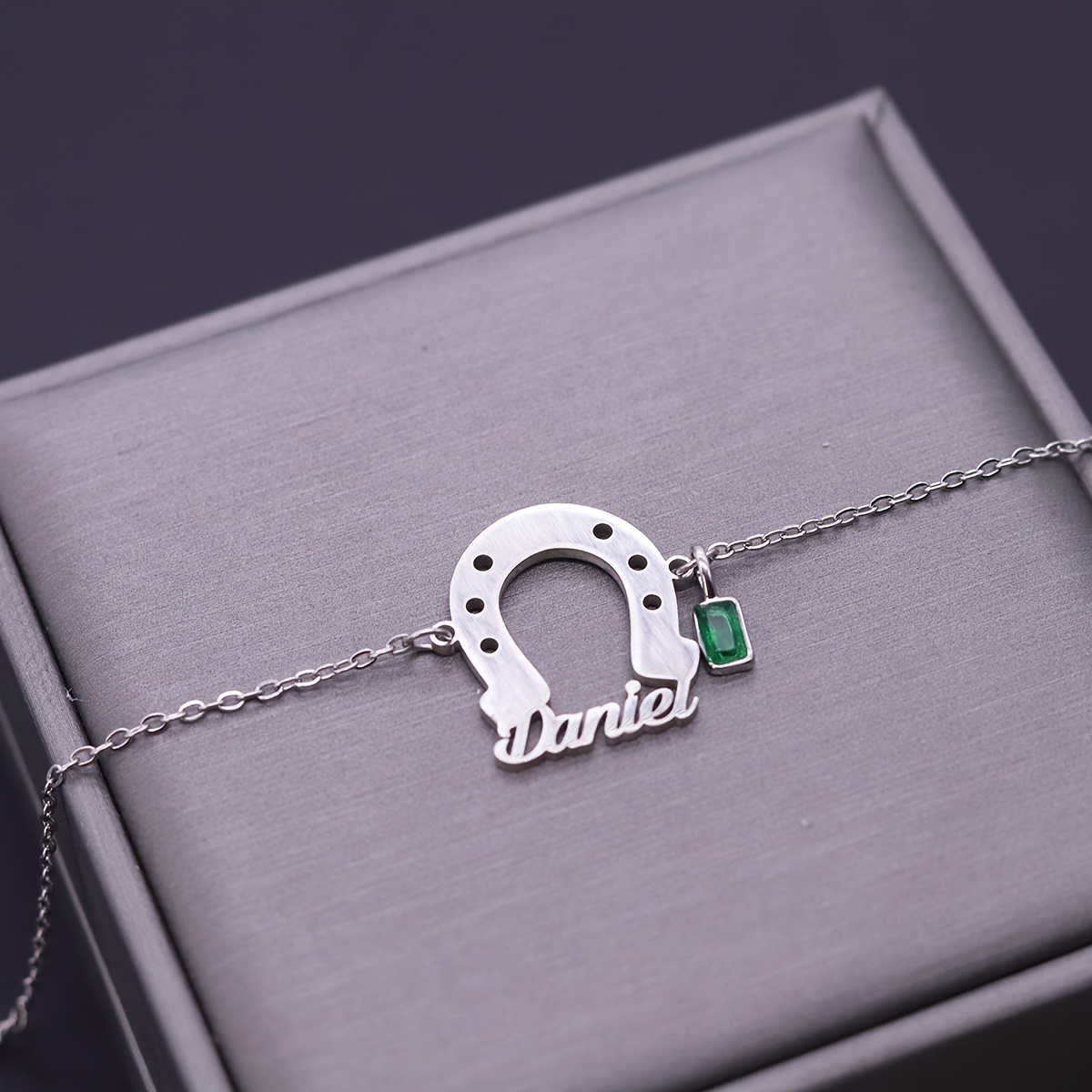 Custom Horseshoe Charm Bracelet with Name, Minimalist Gift