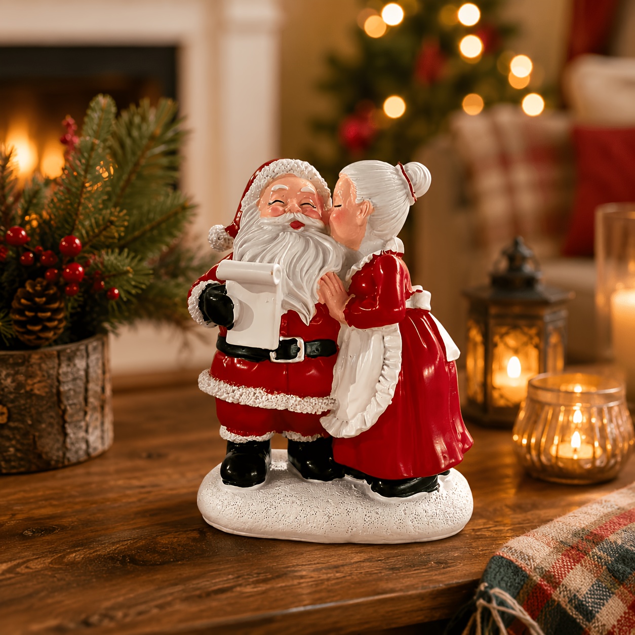TEMU 1pc Kissing Santa & Figurine - Resin Mini Ornament Suitable For Tabletop Decor, Warm Couple Santa For / Christmas Tree, Shelf, Mantel - Adorable