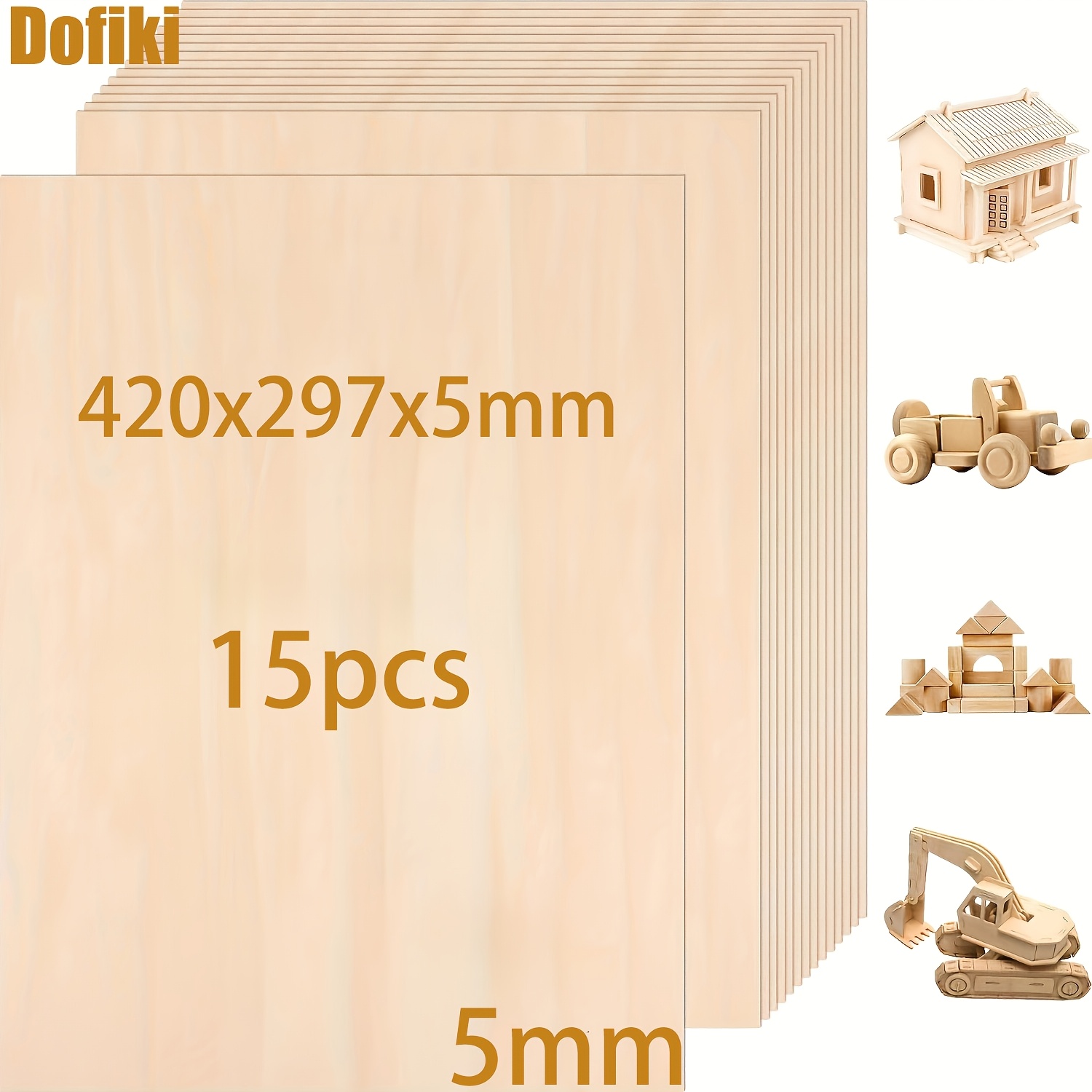 Dofiki 6/15pcs Basswood Plywood 420x297x5mm, A3 Handmade Wooden Board, 5mm Basswood Plywood, Suitable For Laser Projects, Painting, Diy Models And Handicrafts Wooden Board