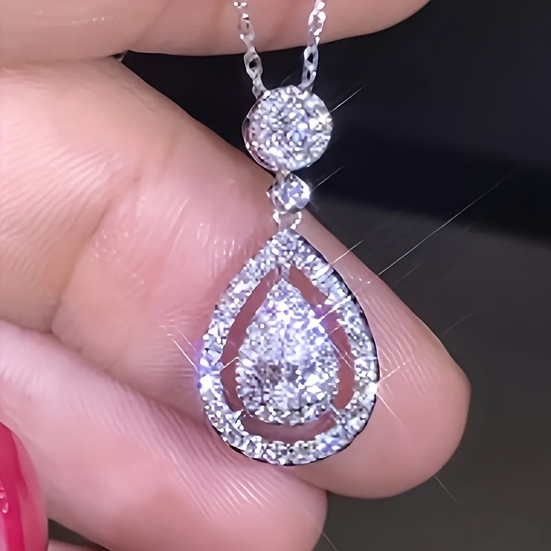 1pc Women's Fashion Pendant Necklace, Exquisite Teardrop-shaped Pendant Set With Sparkling Synthetic Synthetic Zirconia, Ideal For Engagement Parties, Daily Wear, And Valentine's Day Gifts