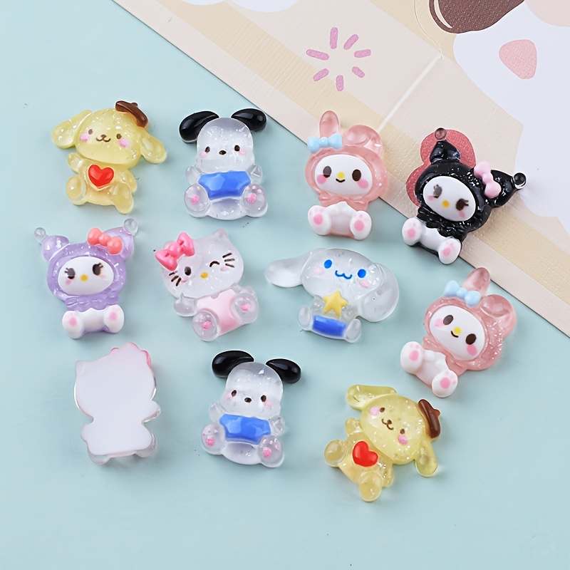 

12pcs Cute Resin Charms, Assorted Kawaii Pom Pom Pendants, Featuring Cinnamoroll, Pom , For , Melody, For Hello Kitty, For , Keychains, Earrings, Necklaces